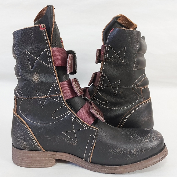 Fly London Stif Black Leather Boot Women Size 37 EU Military Distressed Lug Sole - Picture 5 of 12